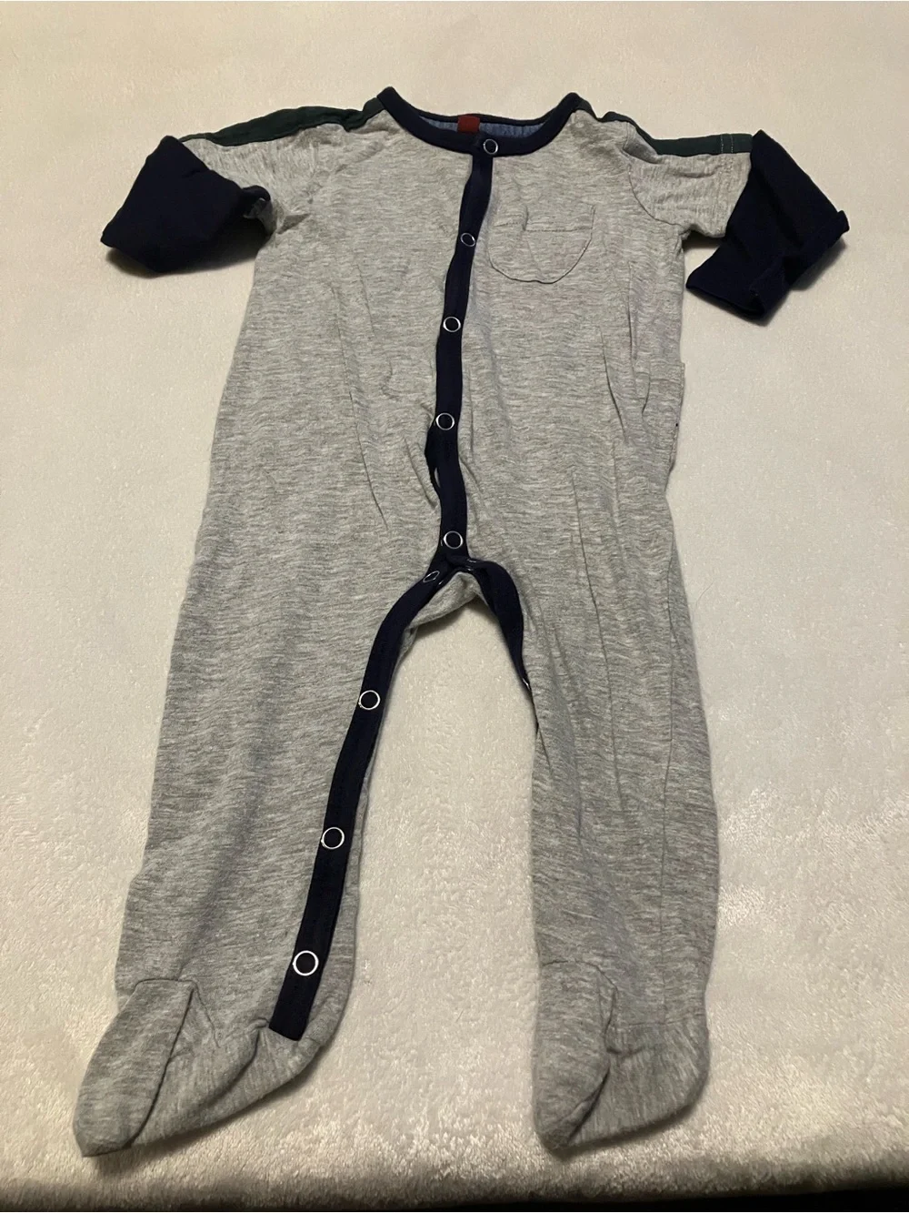 Baby Neutral Gray and Navy Footed One-Piece